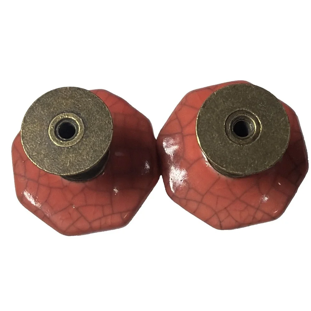 559~ Lot Of 2 Salvaged Vintage Pink Crackle Ceramic Drawer Knob Pull